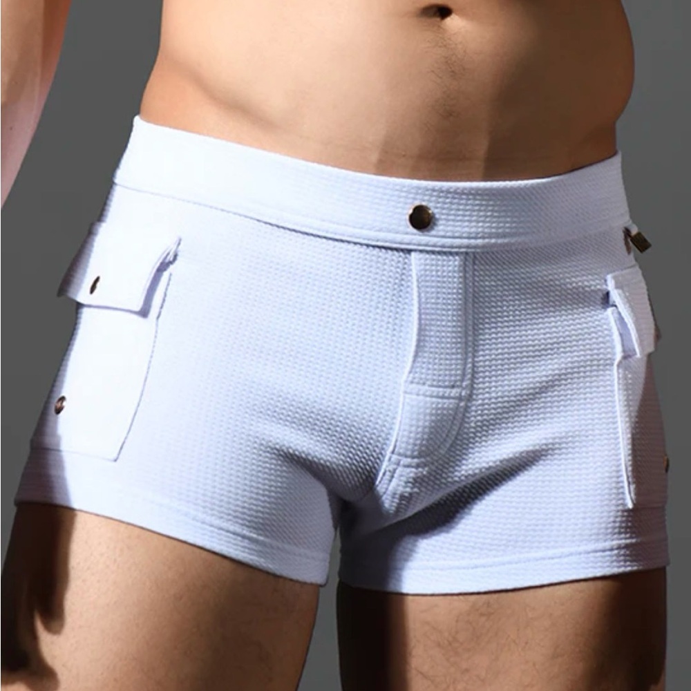 Andrew Christian White Brazil Cargo Trunk Swim Shorts